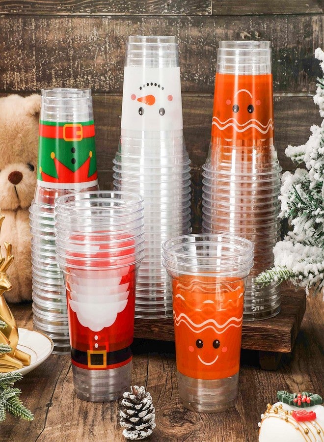 JarThenaAMCS مجموعة جارثينا إيه إم سي إس، 100 قطعة من الأكواب البلاستيكية للاستخدام مرة واحدة، مزينة برسومات سانتا، قزم، رجل الثلج، رجل خبز الزنجبيل، أكواب للمشروبات الباردة، مثالية لمستلزمات حفلات عيد الميلاد، سعة 12 أونصة - Image 4